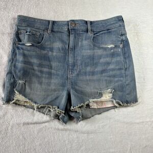 American Eagle Women's Super High-rise Shortie Size 12 Blue Distressed  Stretchy